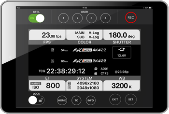 VariCam 35 HOME screen (iPad)