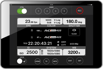 VariCam HS HOME screen (iPad)