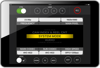 VariCam HS SYSTEM MODE screen (iPad)